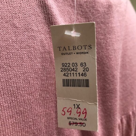 NWT Talbots Women's Layered Look Pink Sweater With polka dot mock shirt trim 1X - Picture 9 of 13